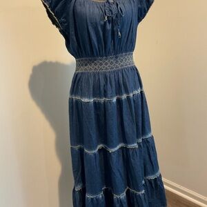 Peasant dress, denim look, scoop neck, super cute, 2X